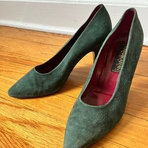 DONNA KARAN Green Suede Pumps Sz 6.5 Vintage